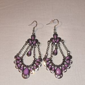 Purple and Silver Chandelier Earrings with Amethyst Stones